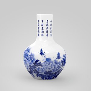 3D chinese blue white vase
