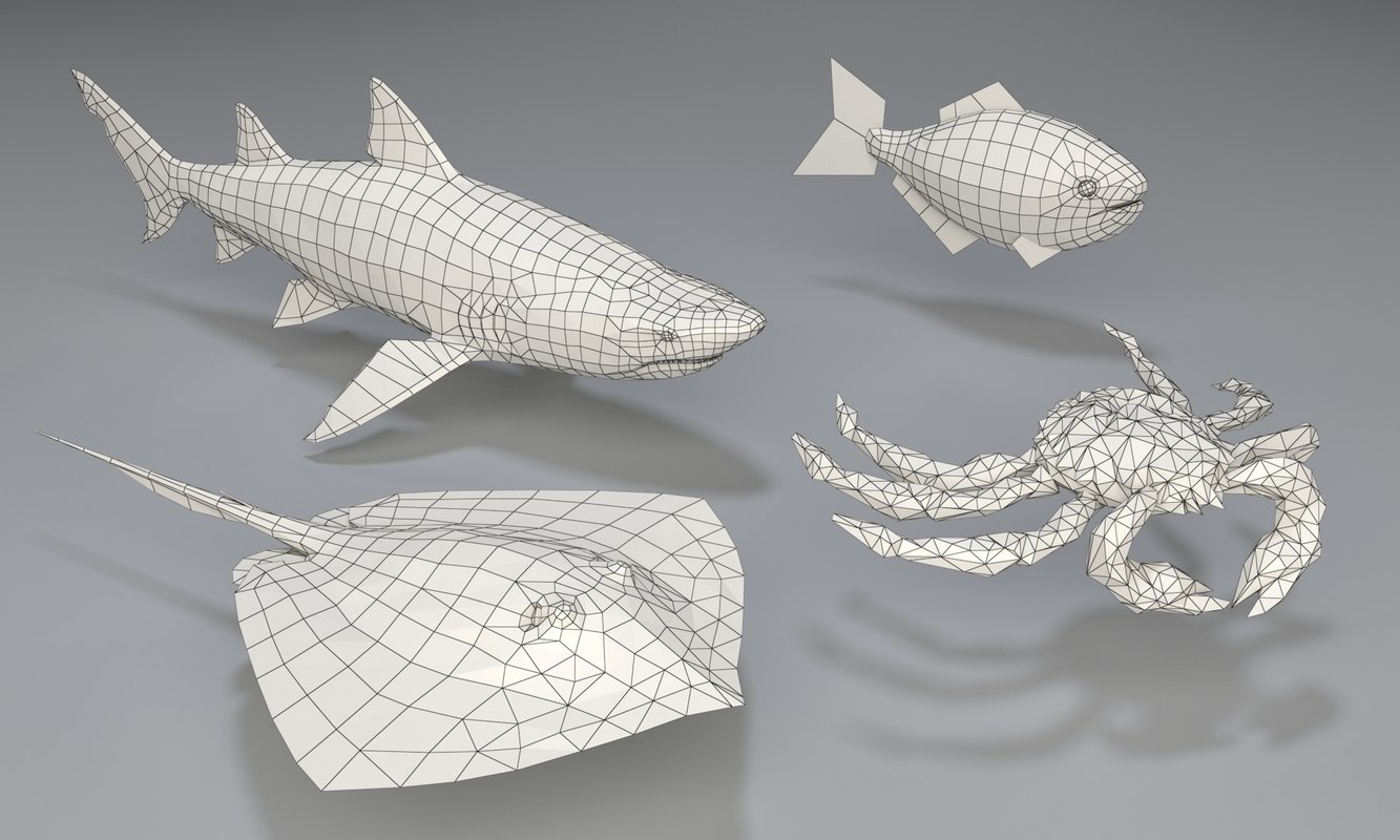 3d Model 4 Sea Animals Turbosquid 1303104