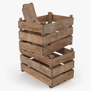 3D vintage wooden box crates