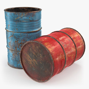 3D rusty waste oil drums