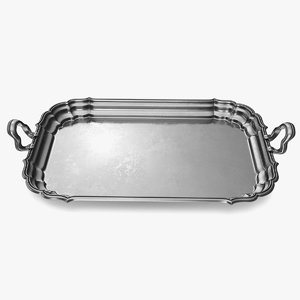 3D antique serving silver tray