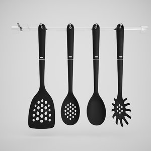 3D model black nylon utensil set