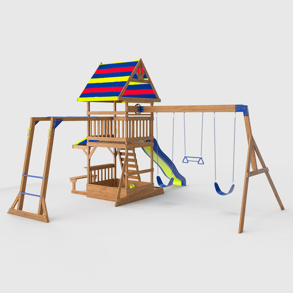 beachfront wooden swingset