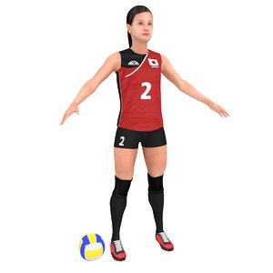 3D female volleyball player ball