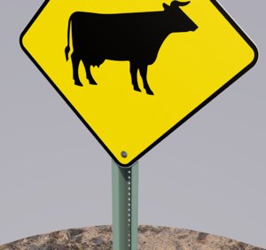 3D road sign cow