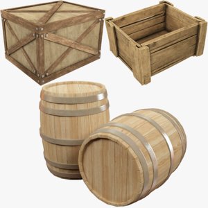 wooden box barrels 3D model