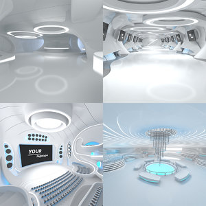 sci-fi futuristic interior set 3D