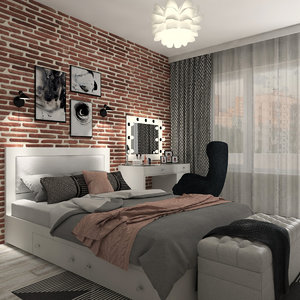 3D model modern teen bedroom interior