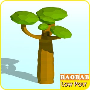 3D model baobab tree cartoon