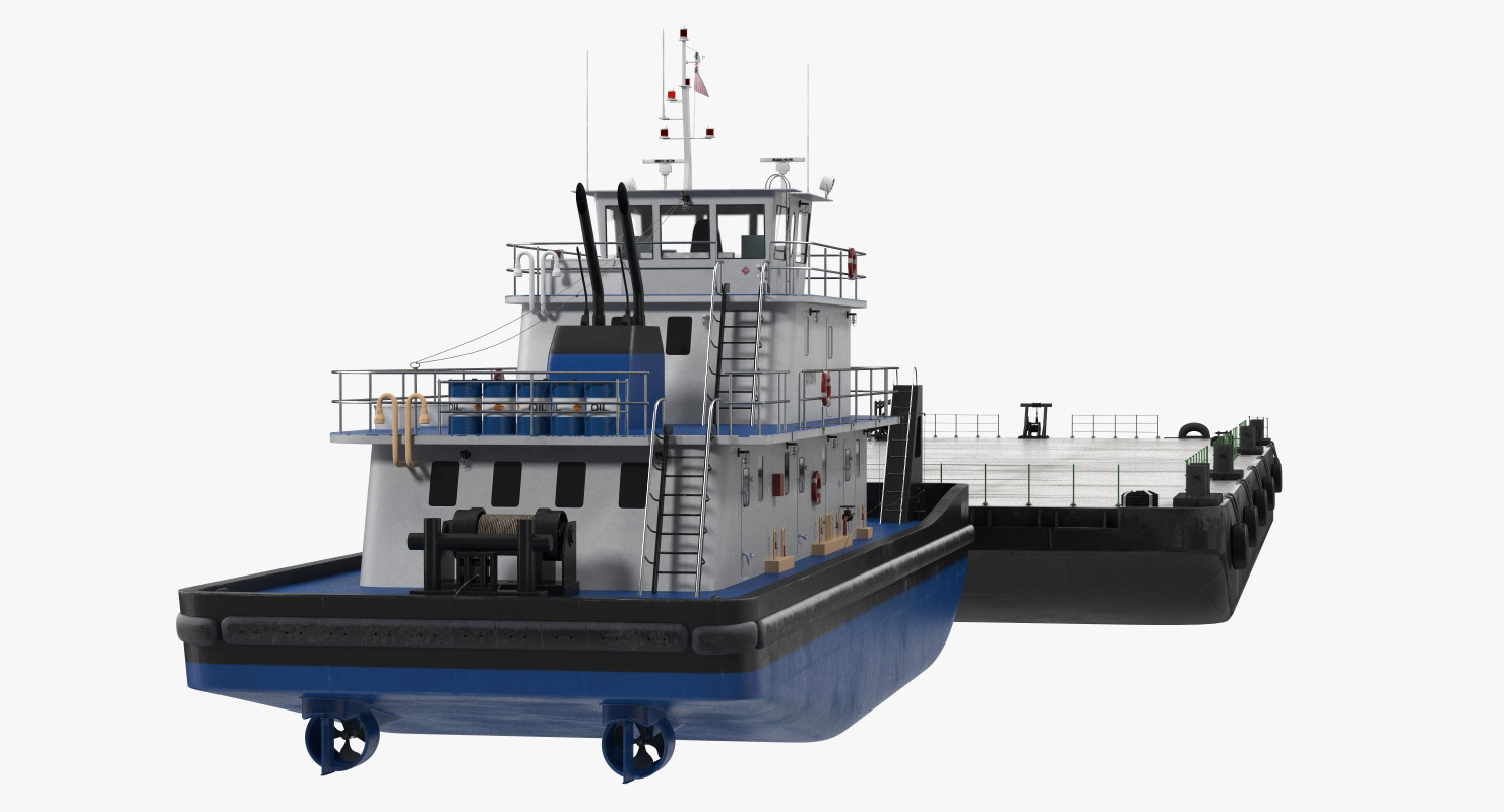 推船船与浮桥驳船3d模型