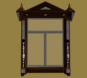 3D window house architectural wooden