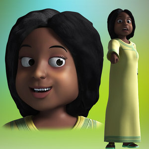 3D cartoon african woman rigged model