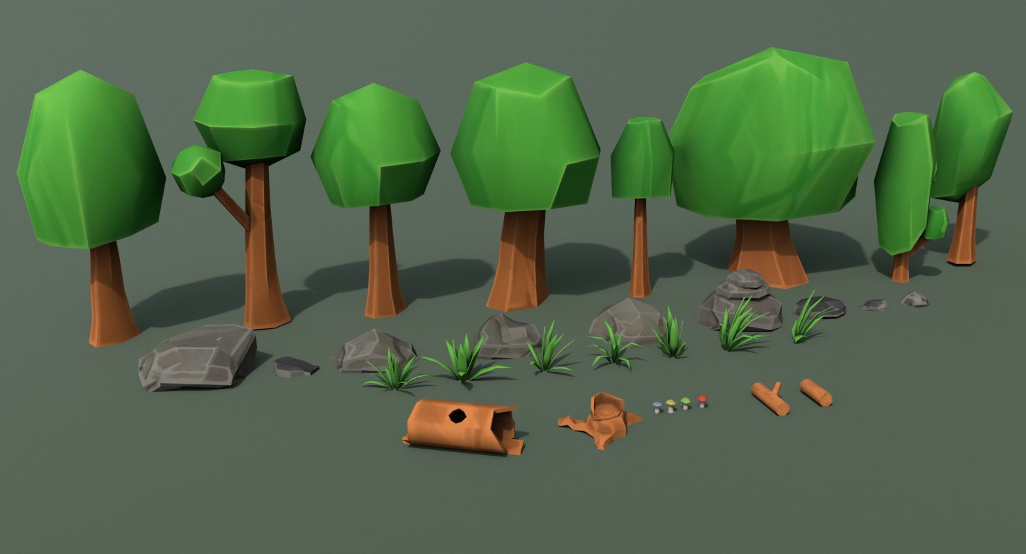 Лес 3d модель Low Poly