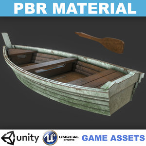 3D realistic old mossy wooden boat model