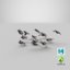 3D flock flying pigeons small