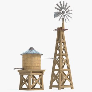 farm windmill water tank 3D model