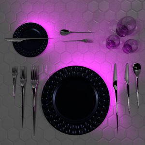 3D dinner setting plate futuristic model