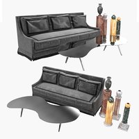 sofa table pedestals seat 3D model