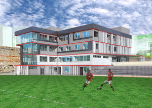 3D football administrative building facade model