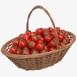 3D real strawberry basket model