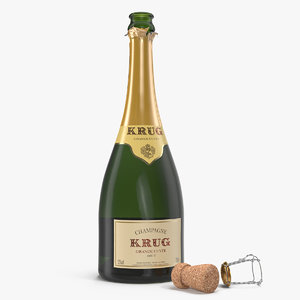 3D champagne bottle krug opened model