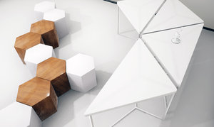 3D modular table shelf chair office model