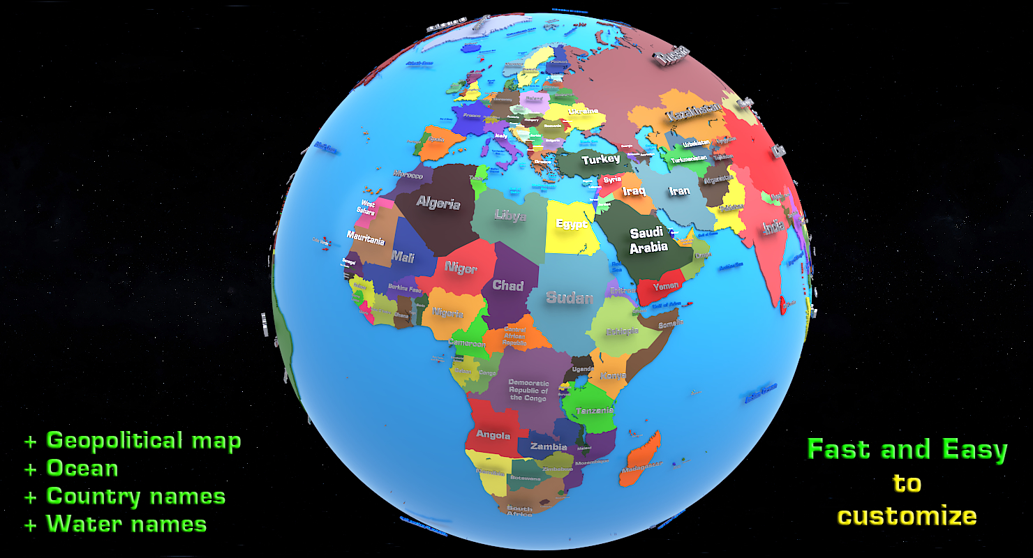 3d geopolitical earth globe states