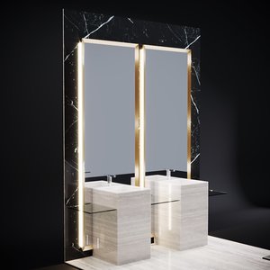 bathroom mirrors marble wall 3D model