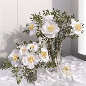 white peony flower vases 3D