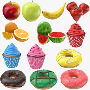 fruits dessert apple donuts 3D model