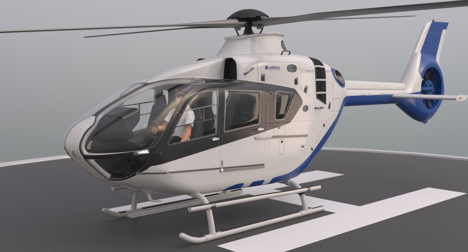 airbus helicopter h135 and pilot 3d model