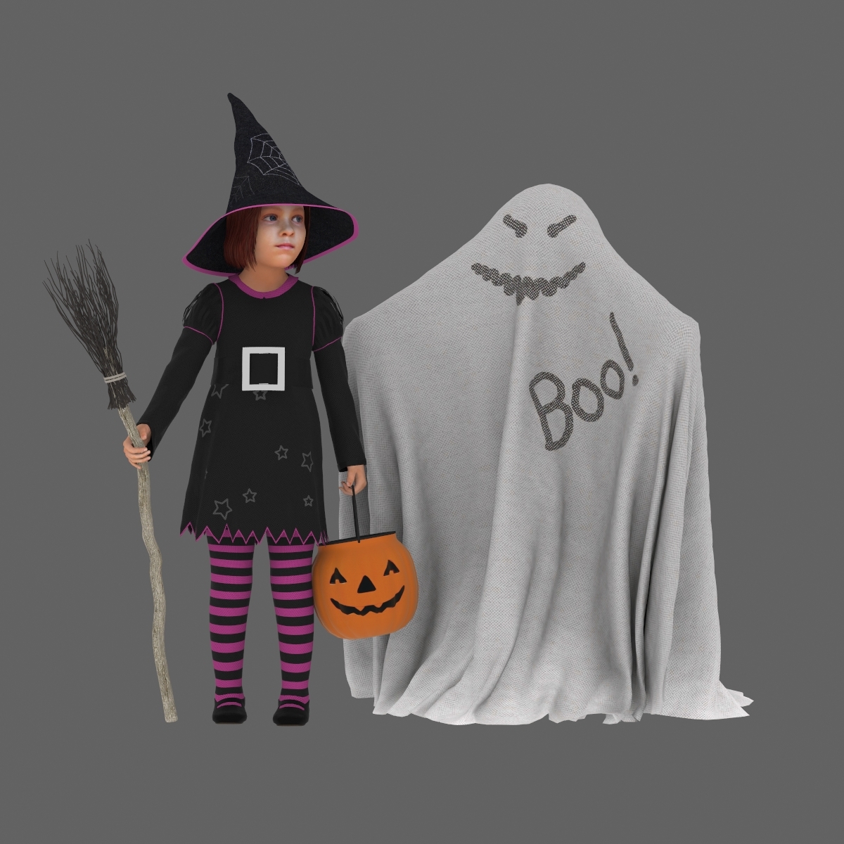 孩子们在万圣节服饰3d模型