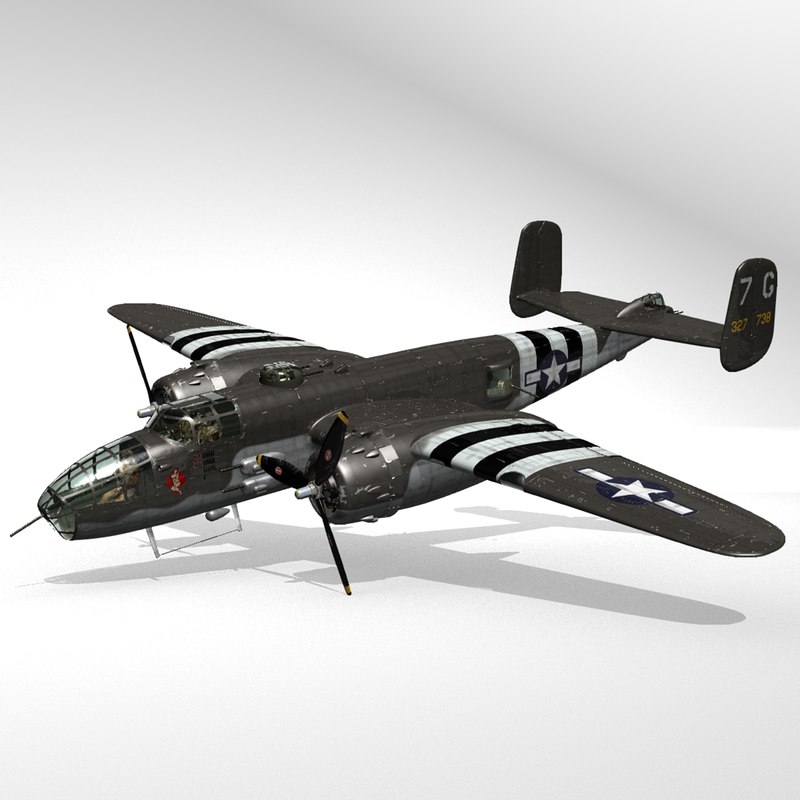 3d B25 Michell Bomber Wwii Aircraft