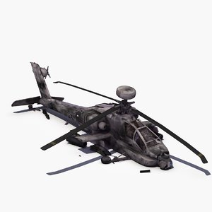 crashed ah64d apache helicopter 3d model