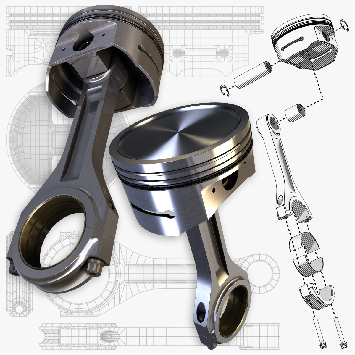 3d model of piston assembly