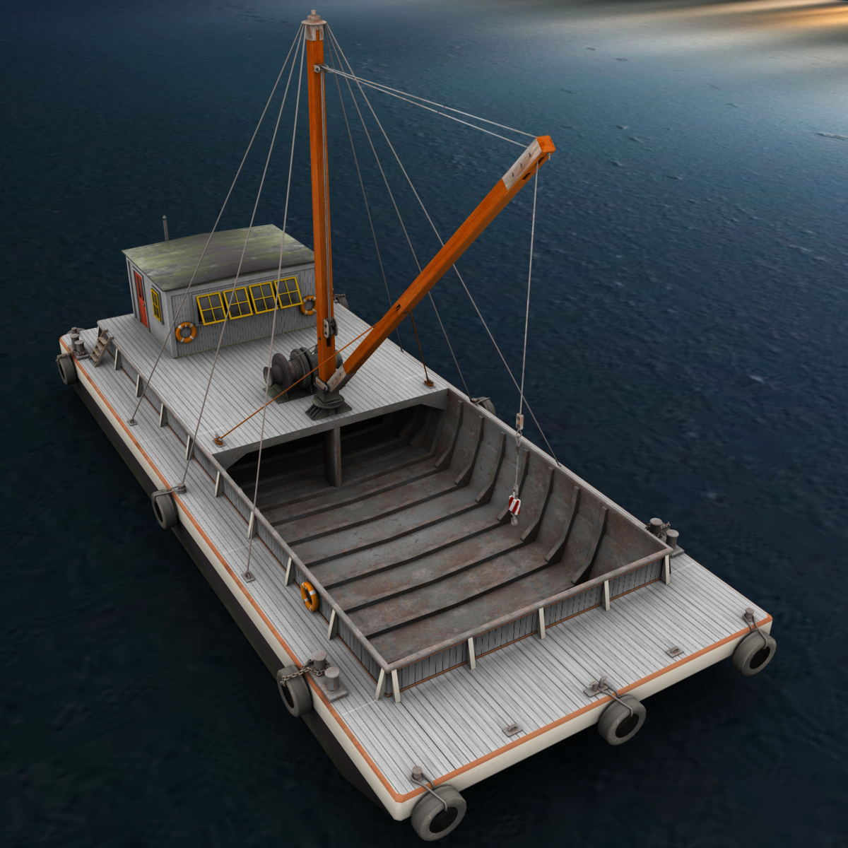 起重机驳船3d模型