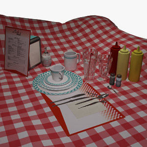 3d set dishes diner model