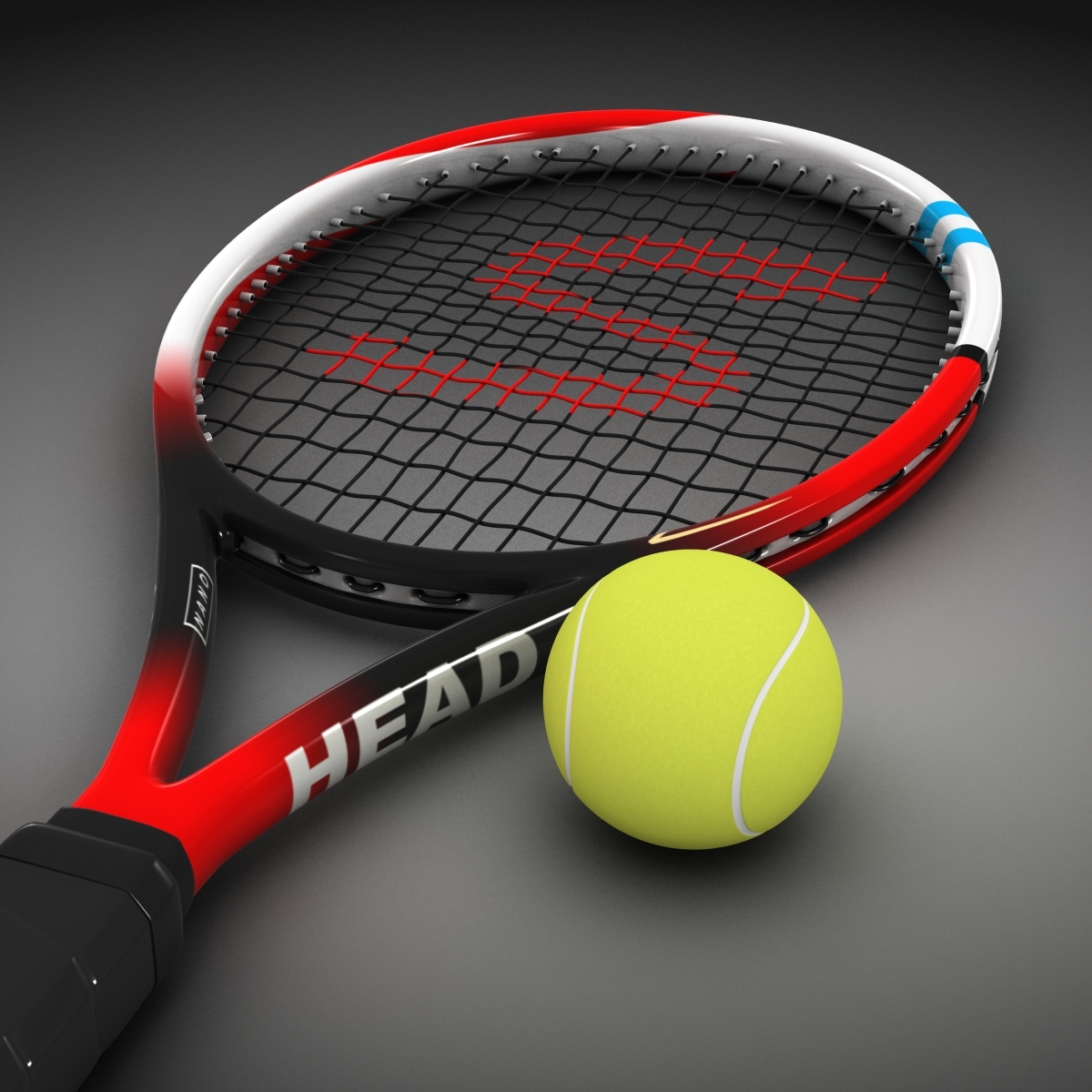 3d model tennis racket ball