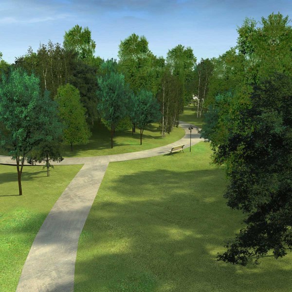 3d model park scene block trees