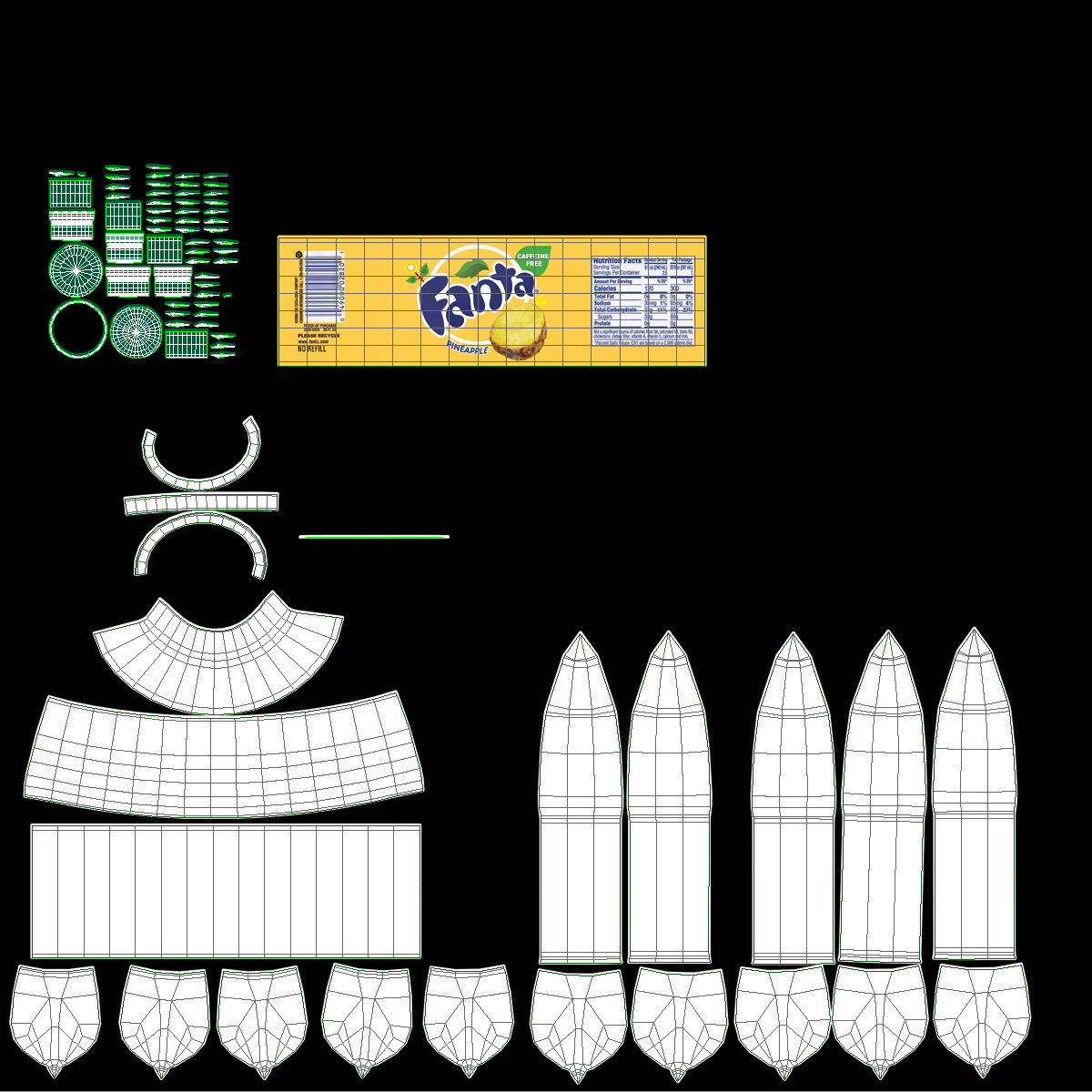 3d fanta pineapple bottle model