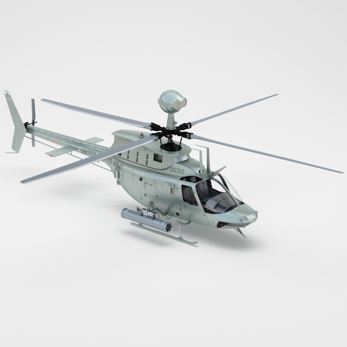 军用直升机贝尔oh 58 kiowa rigged3d模型