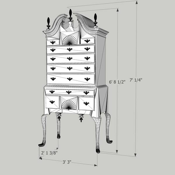 highboy chest queen anne 3d model