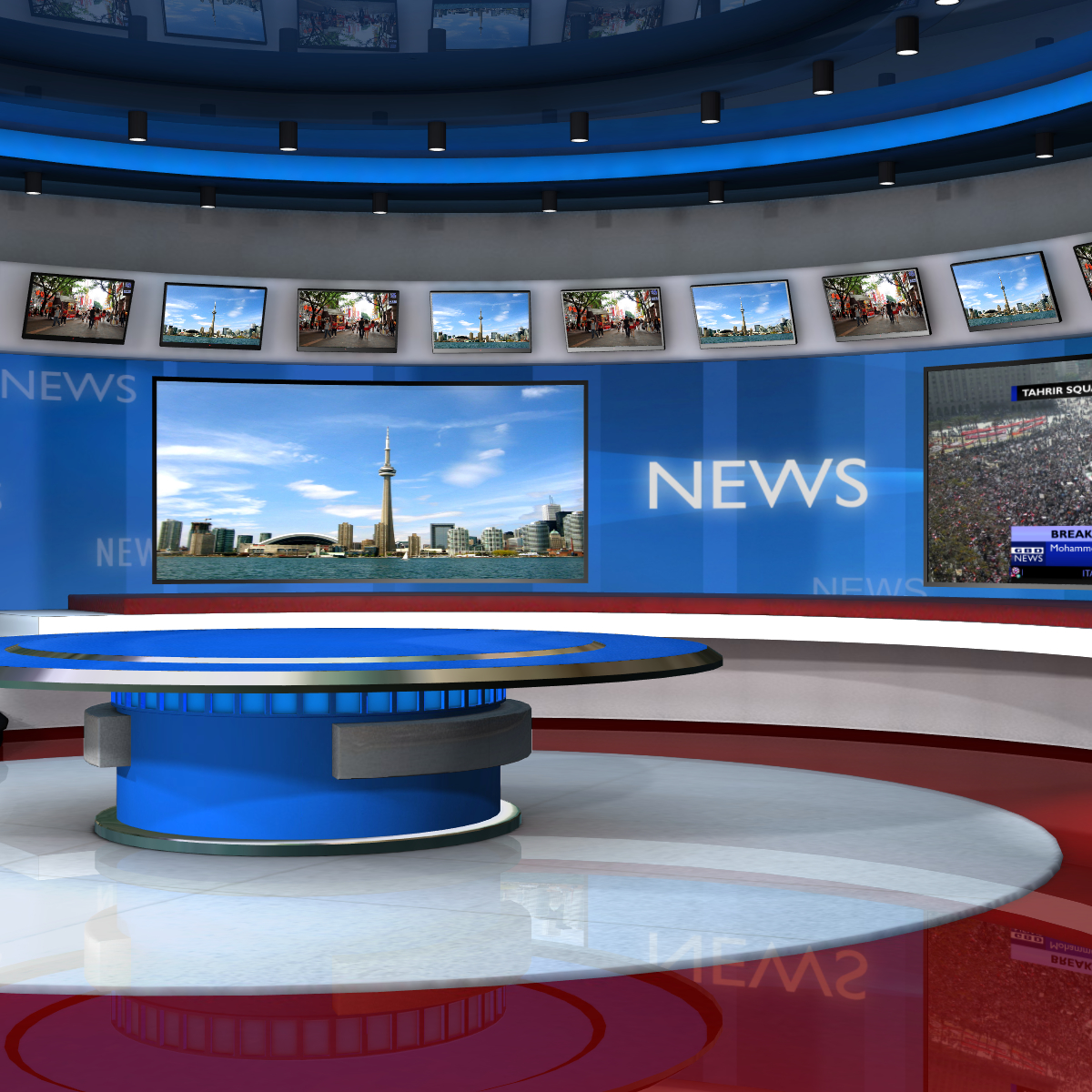 european virtual set news studio 3d model