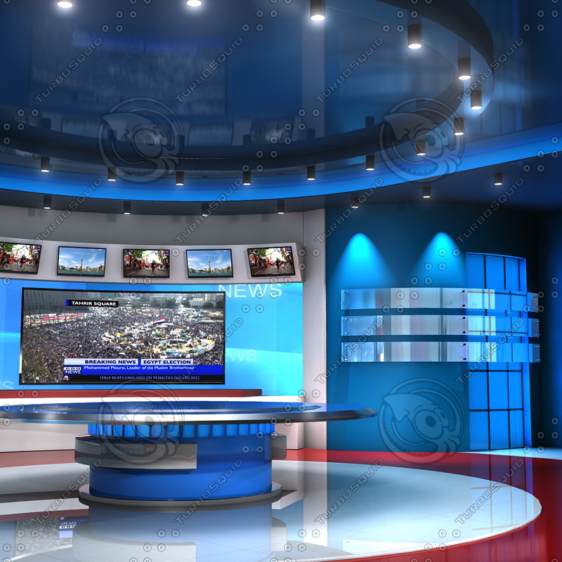 european virtual set news studio 3d model