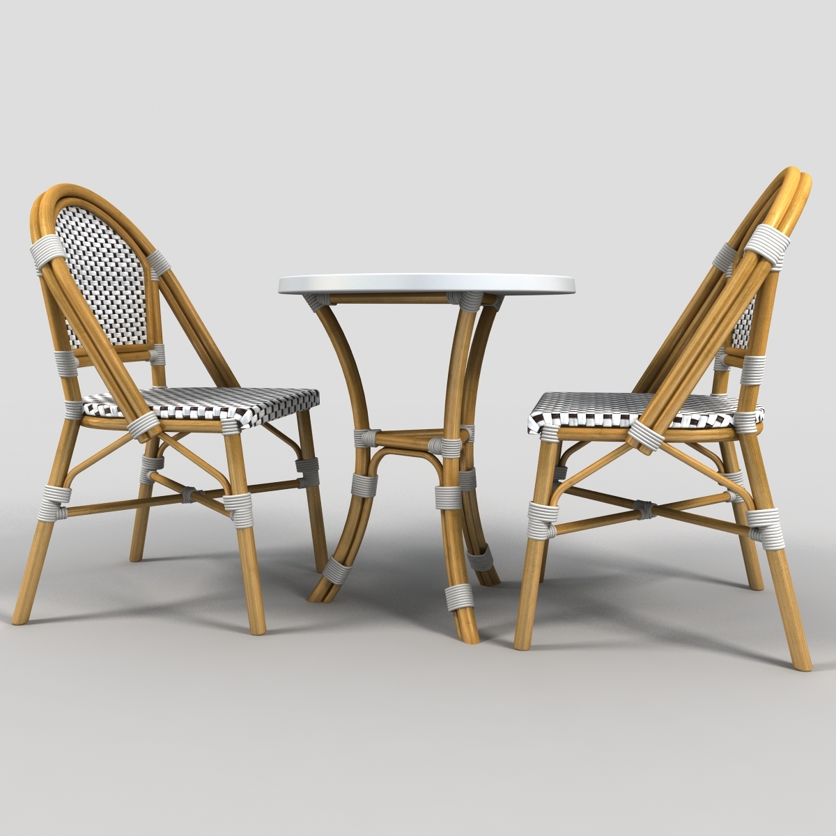 wicker cafe table chairs 3d model