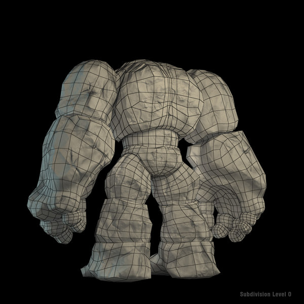 3d golem character rocks model