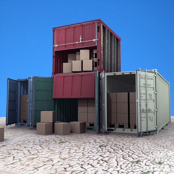 4 containers 3d model