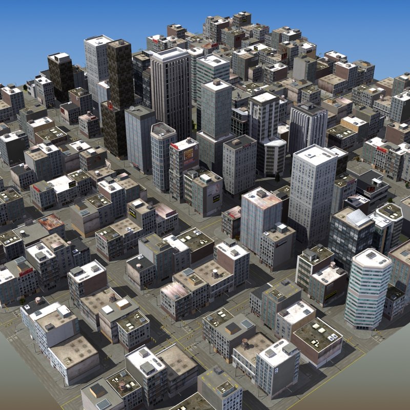 3d model urban city scene trees