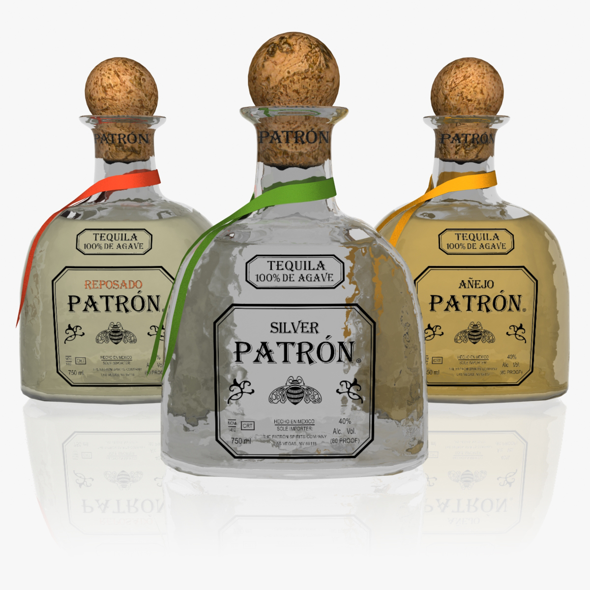 3d realistic set tequila liquor bottle