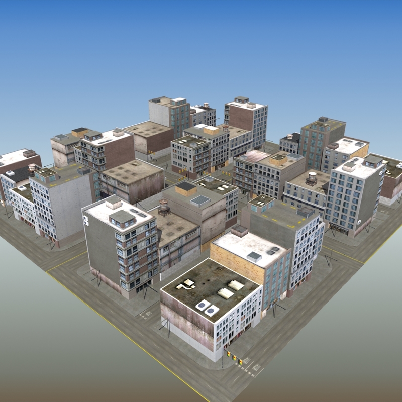 commercial city block 3d model